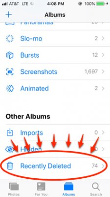 find the recently deleted photo album iphone