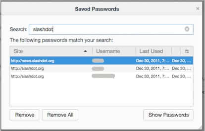 firefox saved password search