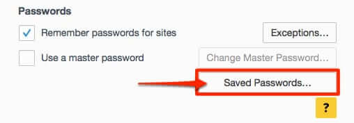 firefox security settings saved passwords button