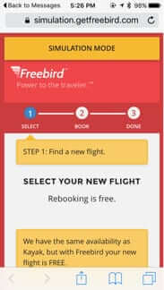 freebird rebooking travel alert simulation 3