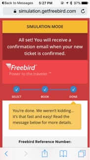freebird rebooking travel alert simulation 7