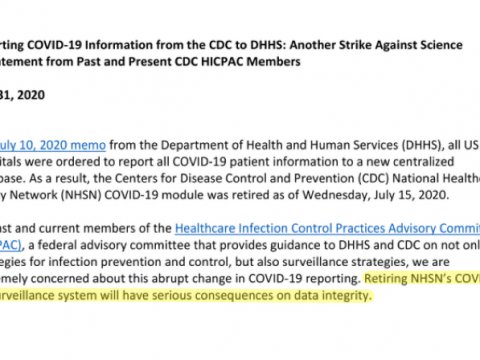 DivertingCOVID-19Informationfromthe CDC to DHHS:AnotherStrikeAgainstScience A StatementfromPast andPresentCDC HICPAC Member