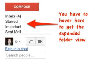 gmail expanded folder view