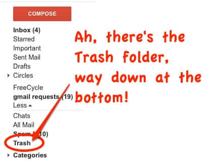 gmail trash folder location
