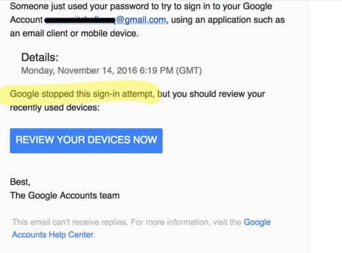 gmail review your devices