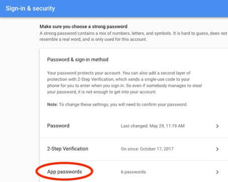 google app passwords