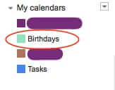 google birthdays calendar listing