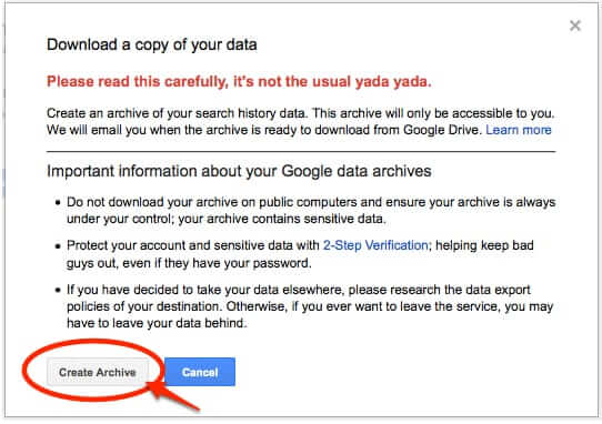 google download search history warning