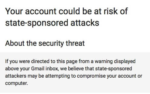 google state sponsored attacks warning
