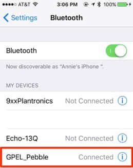 gpel pebble bluetooth connected