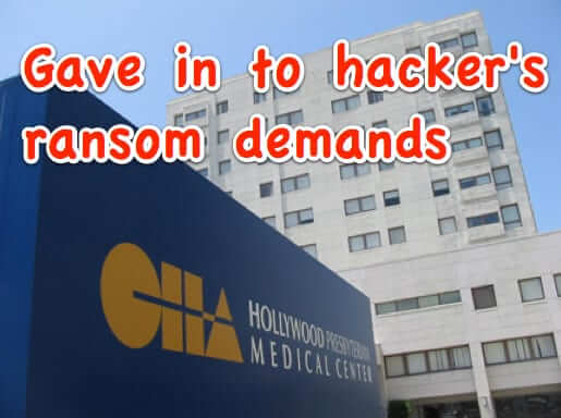 hollywood hospital hacker ransom demand 40 bitcoins