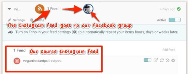 how to auto post instagram facebook group page