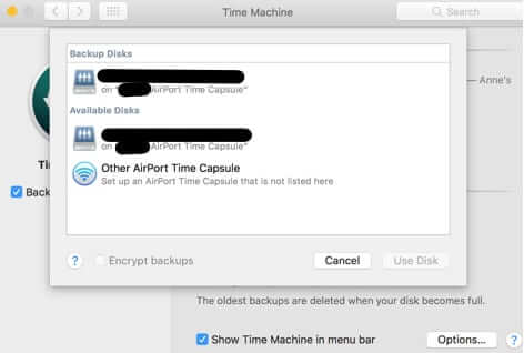 how to back up one mac to another select disk