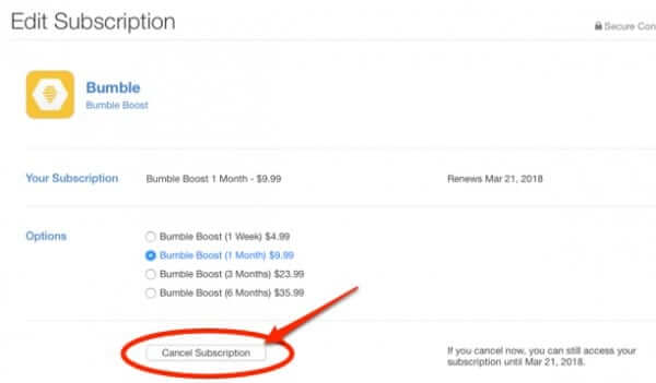 how to cancel apple subscription bumble
