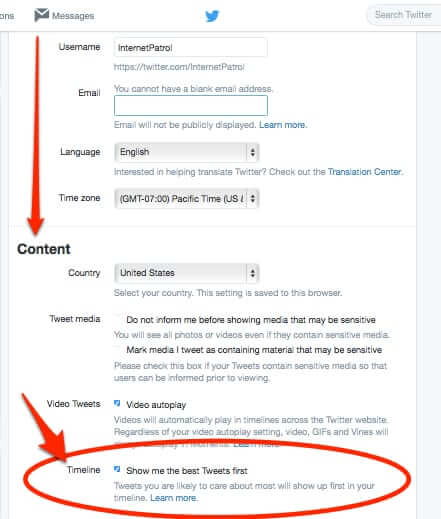 how to change twitter newsfeed timeline back to all tweets in time chronological order