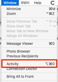 how to find activity monitor mac mail app