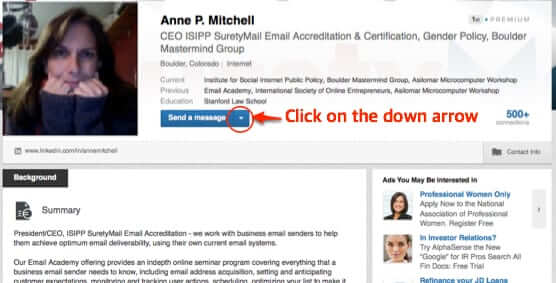 how to find linkedin wall down arrow