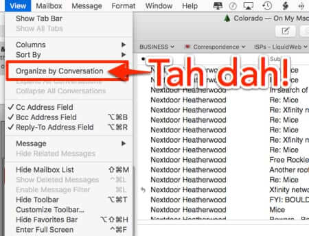 how to mac mail organize by conversation