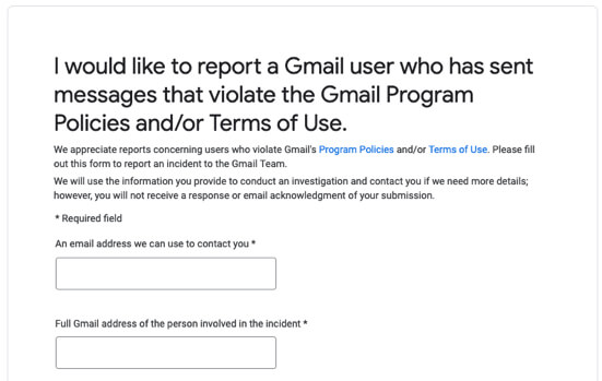 how to report a gmail spammer to gmail