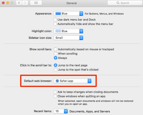 how to set default browser mac os x high sierra