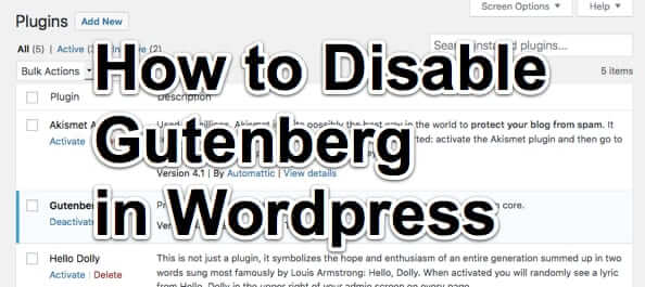 how to uninstall disable gutenberg wordpress