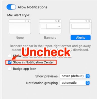 how to disable turn off mac notificatioin center panel