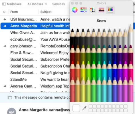 how to highlight background color individual single email in message list apple mail mac