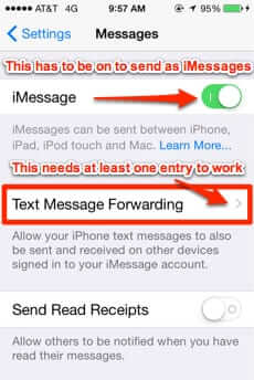 imessage text message forwarding