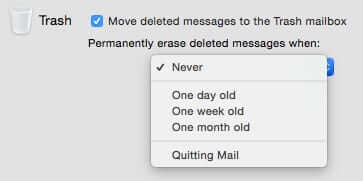 intervals for permanently erasing deleted messages apple mail