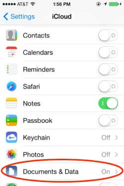 iphone icloud settings documents and data