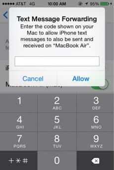 iphone text message forwarding enter code