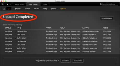 itunes music upload to amazon complete