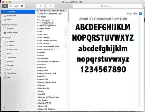 list samples all mac apple fonts