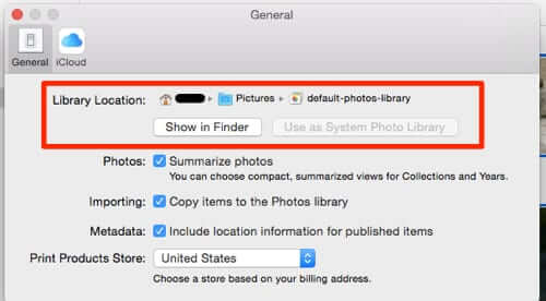 mac photos preferences general library location
