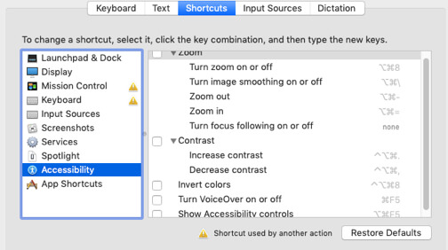 mac system preferences keyboard accessibility shortcuts