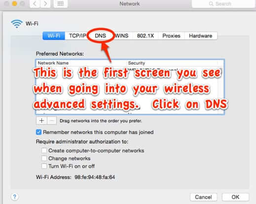 mac wireless wifi dns settings
