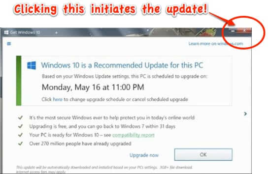 microsoft windows 10 update popup red x