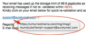 notification storage full email limit spam exposed link
