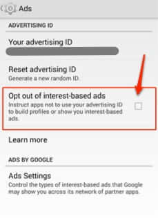 opt out android interest based ads