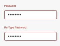 password rejected red border