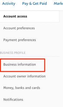 paypal business information