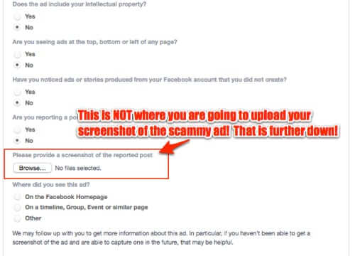 report facebook ad not first screenshot upload button