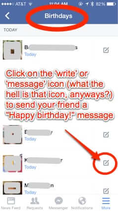 send birthday friends message facebook mobile app