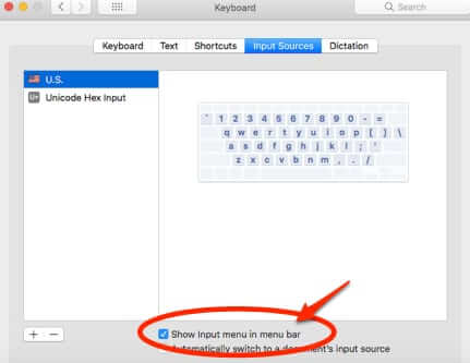 show input menu in menu bar mac