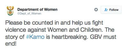 south africa department of women tweet kamo