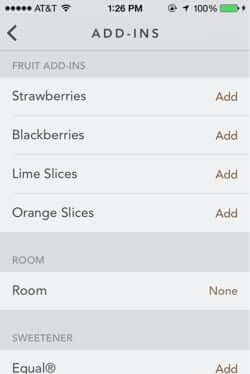 starbucks mobile order and pay app add-ins fruit room sweetener