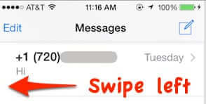 swipe left text message iphone