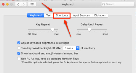 system preferences keyboard shortcuts
