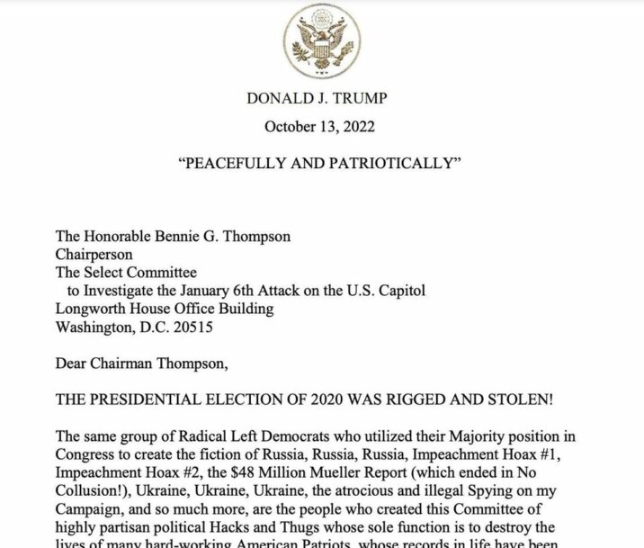 Full Text of Donald Trump's 14-Page Letter in Response to Jan 6 ...