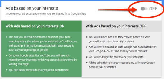 turn off google ads following you around while logged in